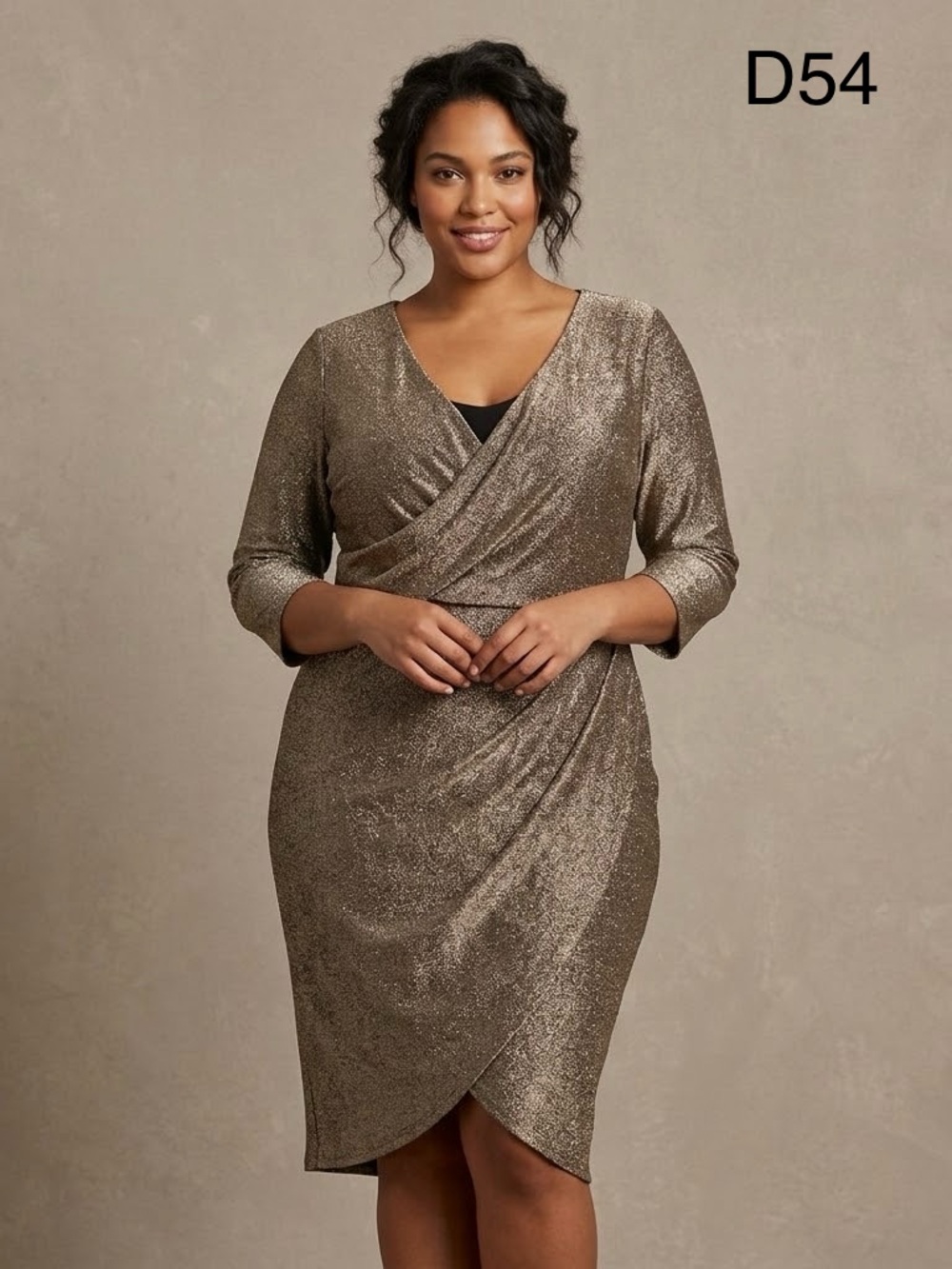 Adrianna Papell Metallic Taupe Wrap-Front Midi Dress,Size 20W